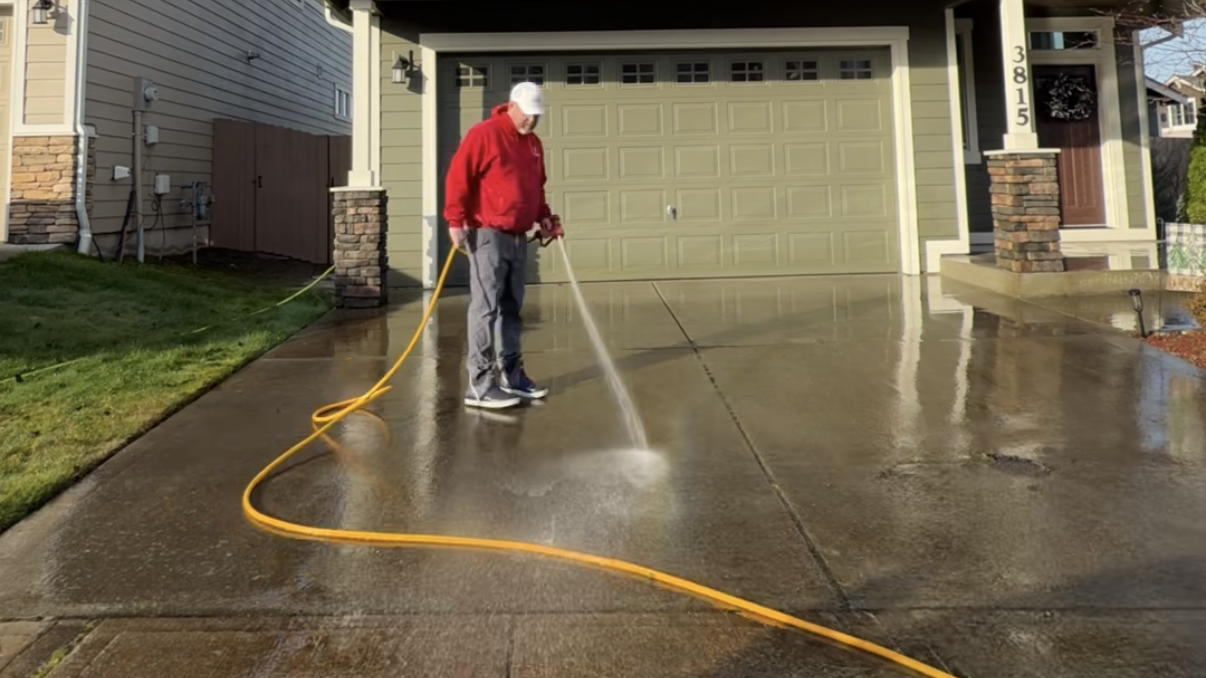 Residential brick driveway after cleaning